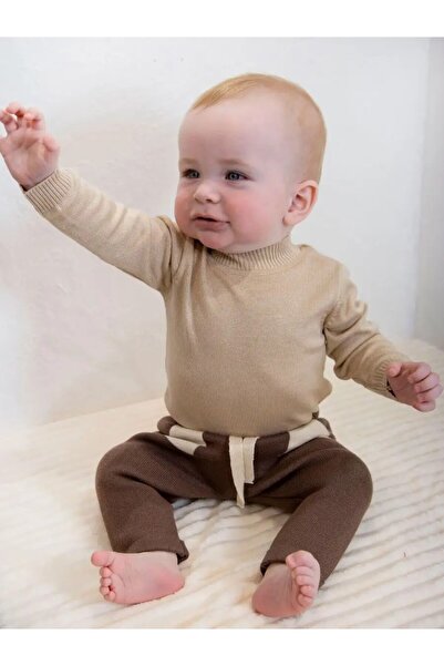 Minora Triko Kışlık Bebek Cep Detaylı Beli Lastikli Pantalon Kahverengi