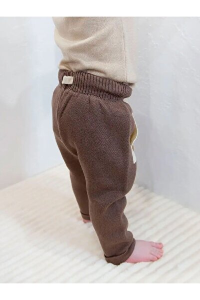 Minora Triko Kışlık Bebek Cep Detaylı Beli Lastikli Pantalon Kahverengi