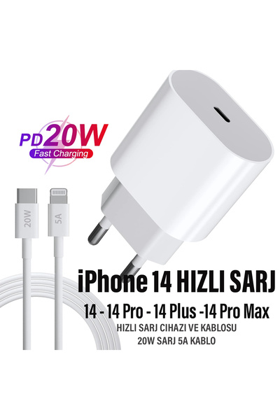 VİZYON iPhone 14 Uyumlu Şarj Aleti ve Kablosu 20W HIZLI PD Şarj Cihazı iPhone...