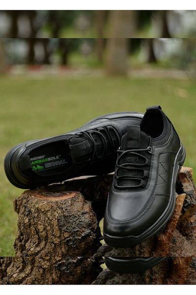 MARCOMEN Men's Winter 100% Leather Black Casual Shoes Offer Elegance and Comfort Together with Their Innovative Style