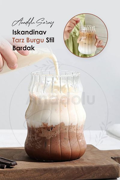 Anadolu Saray Heat Resistant Borosilicate Scandinavian Style Twist Style Cup| 400ml Coffee and Presentation Glass