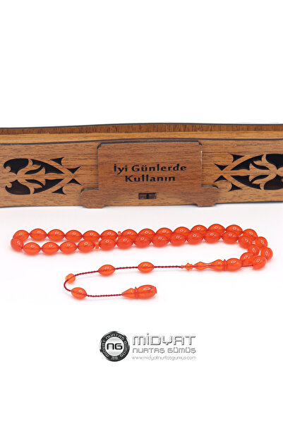 Midyat Nurtaş Gümüş Orange Original Tasseled Clamping Amber Prayer Beads -201...