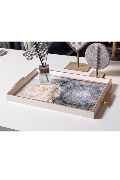 Genel Markalar Beyaz Gold Çerçeveli Dekoratif Lüx Servis, İkramlık ve Sunum Tepsisi - DMT-187