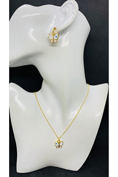 Porsuk Alternatif Handmade Enamel Butterfly Women's Necklace Earrings Set