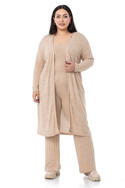 DISENTIS MODEST Salopeta Marime Plus Tricotaje Cardigan Culoare Bej Set Dublu