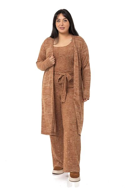 DISENTIS MODEST Salopetă Plus Size Cardigan Tricotaj Maro Set Dublu