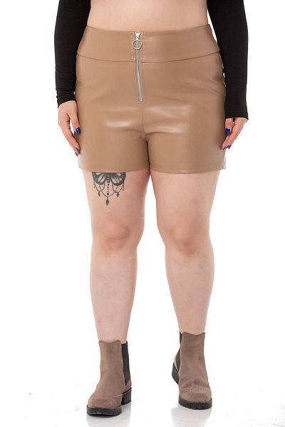 DISENTIS MODEST Plus Size Zipper Closure Mink Leather Shorts