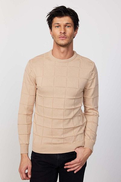 Tudors Ανδρική Slim Fit Μπλούζα με Στρογγυλή Λαιμόκοψη και Τετράγωνο Μοτίβο σε Γκρι Χρώμα