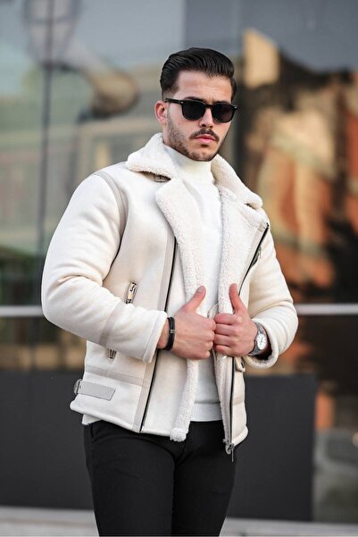 Oliggopol Palton pentru bărbați Stone White Napa Leather Cross Model