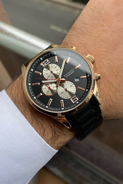 Homies MEN'S WRISTWATCH ROSE GOLD AND BLACK COLOR WORKS ALL FUNCTIONS WITH BRACELET GIFT