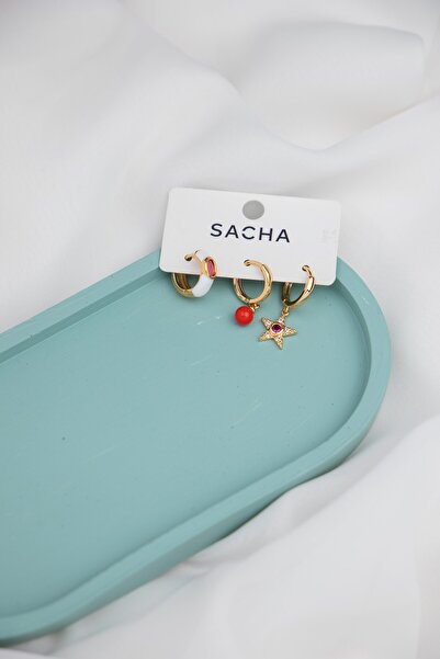 Sacha Accessories Star Figured Gold Hoop Set Earrings