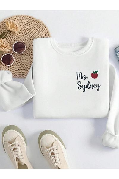 AEMİ Γυναικεία φούτερ Ms. Printed White Crew Neck Oversize