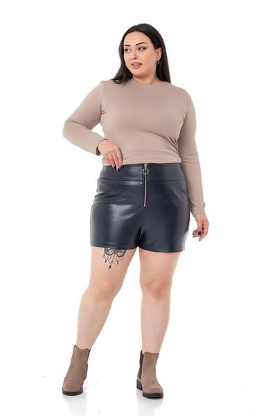 DISENTIS MODEST Large Size Zipper Closure Navy Blue Leather Shorts