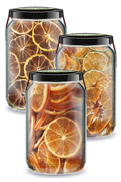 Zencefil Organik 3-Piece Bi Jar Citrus Dried Set Orange Dried + Mandarin Dried + Lemon Dried in Glass Jar