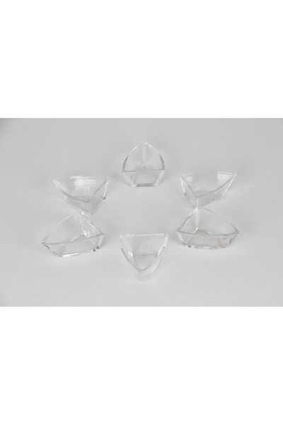 Paşabahçe Sea Glass Handmade Sea Glass Handmade Mini Bowl, Dressing Bowl Triangle 7x5 Cm 6 Pieces