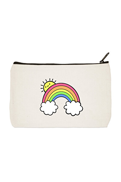 designedfy حقيبة مكياج من القماش المطبوع بألوان قوس قزح وحامل قلم