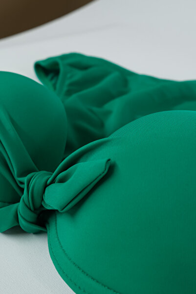 TooHot Green Push-up Padded Bow Bottom Top Bikini Set