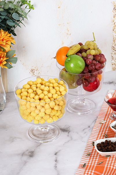 Multiamo Handmade Transparent Glass Alis Model Standing Presentation Bowl Presentation Bowl Fruit Bowl 20 Cm 2 PCS