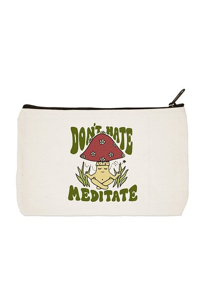 designedfy Don't Hate Meditate Printed υφασμάτινη τσάντα μακιγιάζ, θήκη για στυλό, τσάντα χειρός