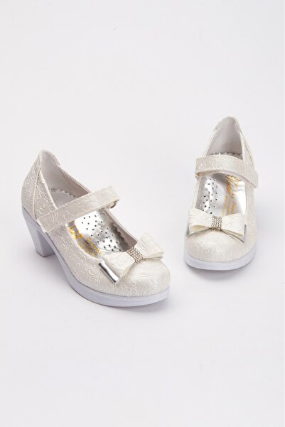 shopland Girl's Ecru Ivy Patterned Orthopedic Special Day Shoes