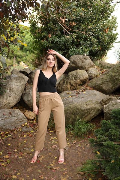 Ozan KOÇ Women's 100% Cotton Mink Gabardine Trousers