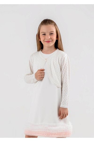 Minora Girl's Knitwear 3-Piece Openwork Bolero Bone
