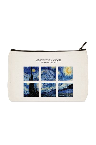 designedfy Van Gogh Starry Night Printed υφασμάτινη τσάντα μακιγιάζ, θήκη για στυλό, τσάντα χειρός