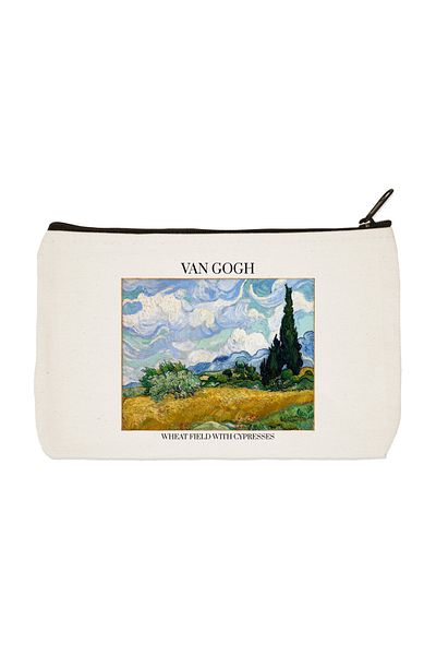 designedfy Van Gogh's Wheat Field with Cypresses Printed υφασμάτινη τσάντα μακιγιάζ, θήκη για στυλό, τσάντα χειρός