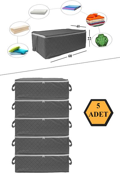 NUTEX 5 Pieces Quilted Patterned Underfloor Anthracite Storage 60x40x22