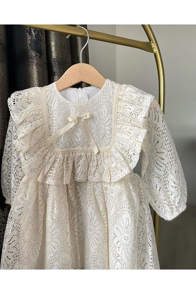 morwind Girl's Bow Detailed Brode Lace Dress Birthday Dress