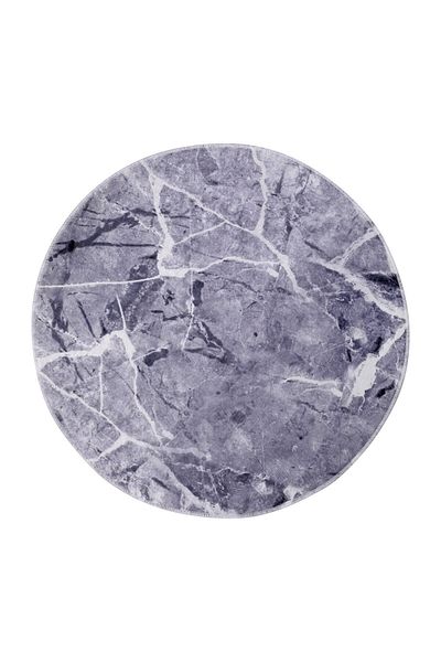 Dijidekor Granite Gray Fringeless Digital Printed Round Washable Decorative Carpet 120X120