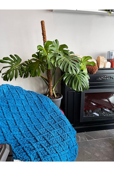 Missworble Puffy Hand Knitted Fireplace and TV Blanket Diamond Patterned Petrol Blue 90 X 165 Cm
