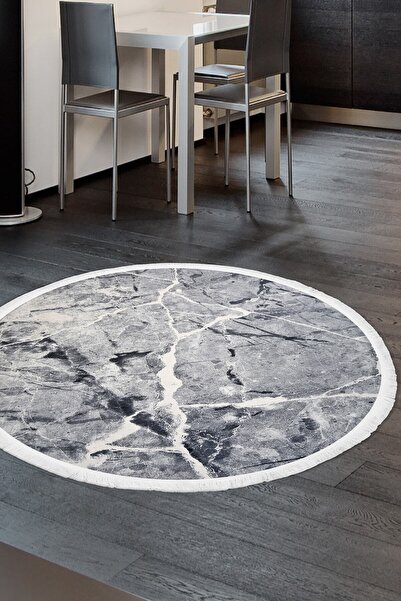 Dijidekor Washable Gray 140X140 Half Floating Granite Round Carpet