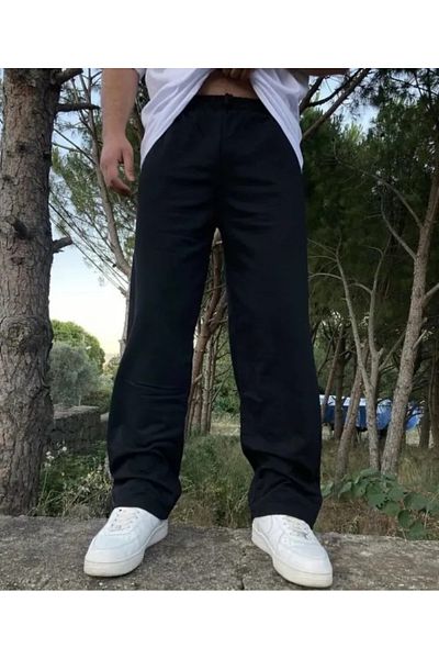 FİTGO Ανδρικό μαύρο αθλητικό παντελόνι Bagg Cut
