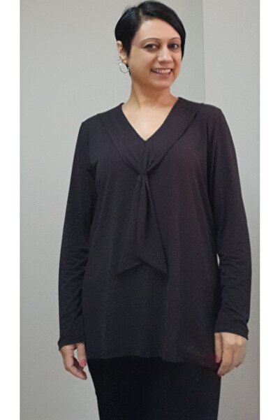 Mertcan Butik Tricou cu mânecă lungă din viscoză din bumbac pieptănat cu aspect de batică neagră