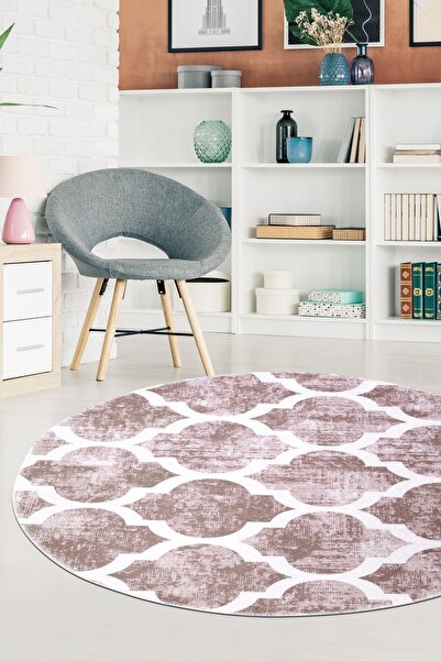 Dijidekor سجادة مستديرة قابلة للغسل مطبوعة رقمية بدون هامش باللون البيج مقاس ...