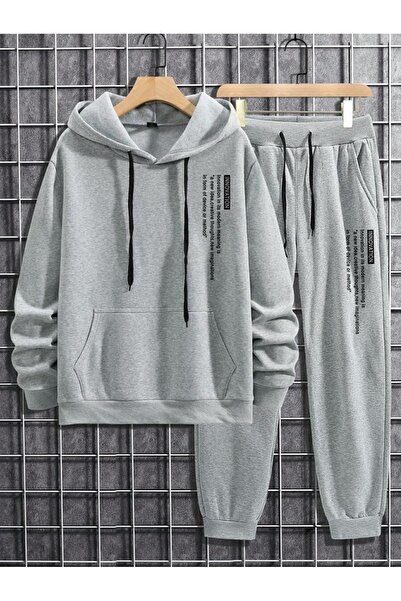 MOONBULL طقم سويت شيرت بغطاء للرأس وطباعة عمودية