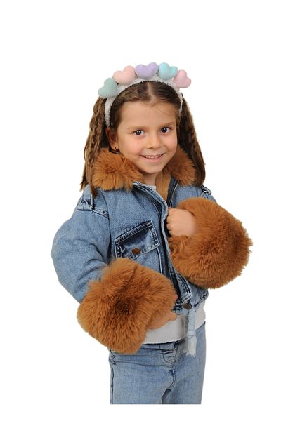 erba SAGİ JEANS Palton din denim din blană de cămilă pentru fete