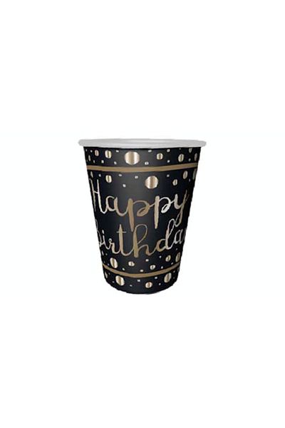 BalonEvi GOLD VARAK PRINTED HAPPY BİRTHDAY GLASS BLACK