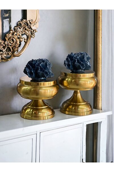 ArzzHome Dekoratif 2'li Mercan Ayaklı Kutu & Obje Eskitme / Koyu Lacivert