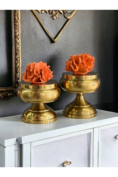 ArzzHome Dekoratif 2'li Mercan Ayaklı Kutu & Obje Eskitme / Turuncu