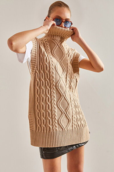 Bianco Lucci Women's Turtleneck Hair Braided Knitwear Sweater