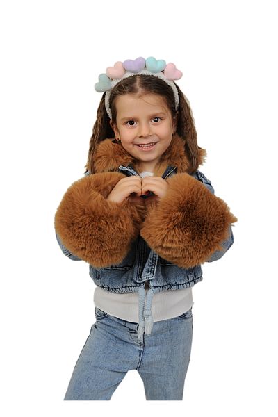 erba SAGİ JEANS Palton din denim din blană de cămilă pentru fete
