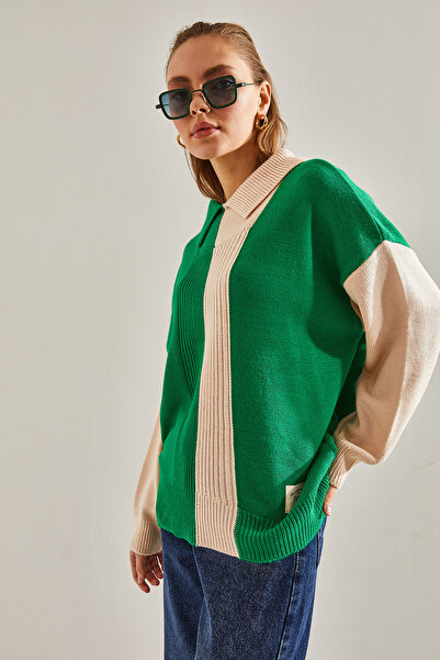 Bianco Lucci Γυναικεία Πλεκτή Μπλούζα ΗμίΨαράς Διπλή Χρώμα