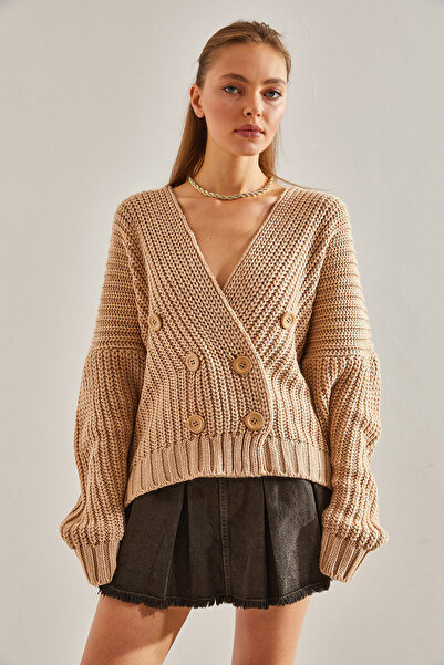 Bianco Lucci Women's Braided Six-Button Knitwear Cardigan