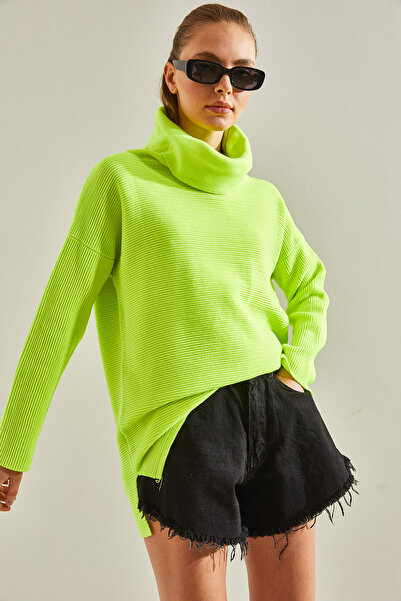 Bianco Lucci Women's Turtleneck Ottoman Knitted Oversize Knitwear Sweater