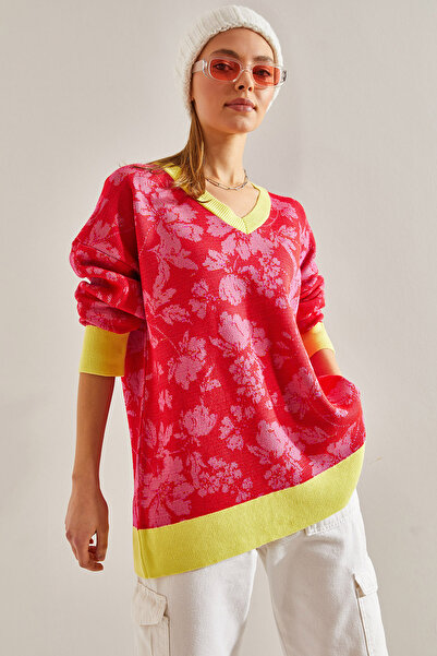 Bianco Lucci Women's Leaf Patterned Knitwear Sweater