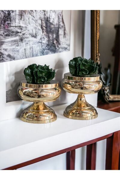 ArzzHome Dekoratif 2'li Mercan Ayaklı Kutu & Obje RoseGold / Yeşil