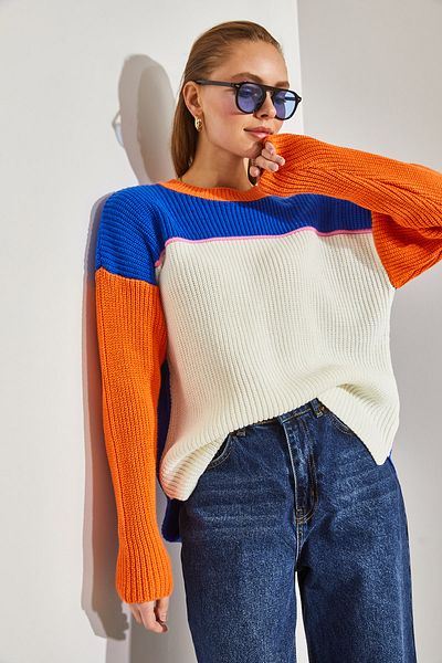 Bianco Lucci Women's Thessaloniki Knitted Crew Neck Knitwear Sweater