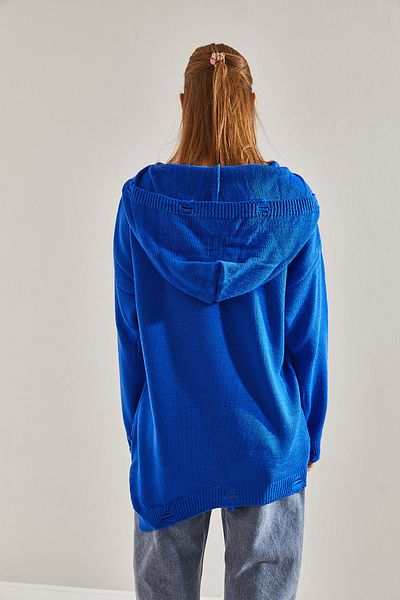 Bianco Lucci Damen Strickpullover mit Kapuze und zerrissenem Detail